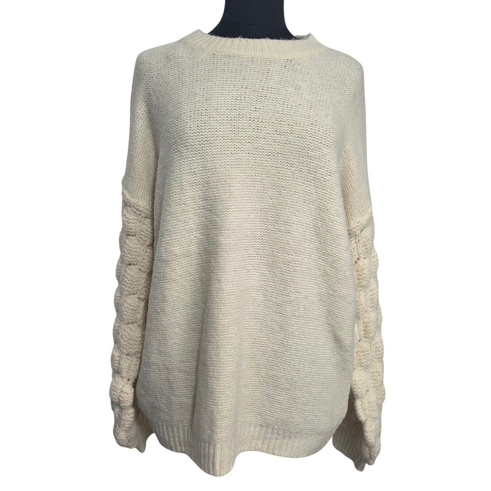 Jodifl Ivory Oversized Popcorn Bubble Sleeve Knit Sweater H8104 Cream Small